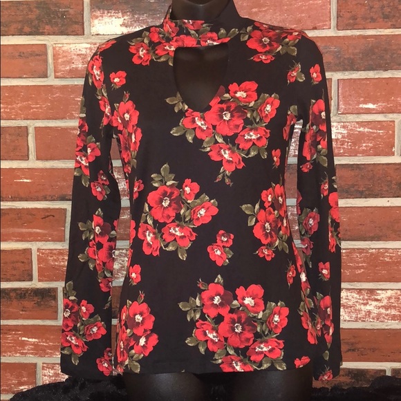 Mock Neck Chocker Long Sleeve Floral Top - Picture 7 of 8